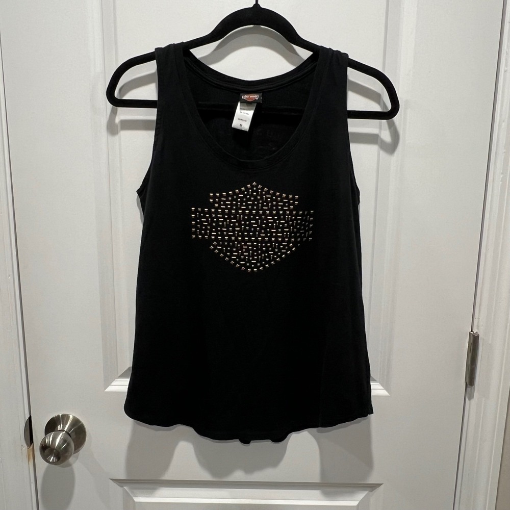 Harley-Davidson Womens Tank Top Studded Shield Graphic‎ Black Size M